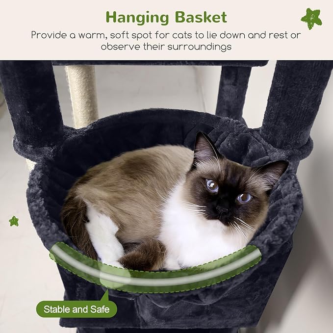 Globlazer Sturdy Cat Tree for Large Cats, 77 inch Large Cat Climbing Tower for Indoor Adult Cats, Cat Scratching Tower with 5 Scratching Posts, 3 Cat Condos, 2 Top Perches, S77, Dark Grey-PurrikoPets
