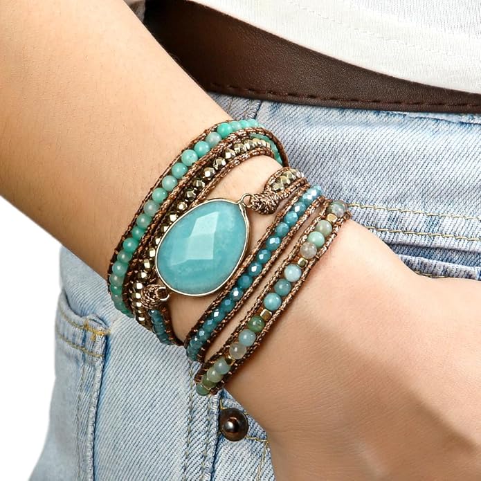 ZOSOJONA Women Wrap Bracelet Boho Natural Jasper Crystal Stone Beads Strand Bracelets