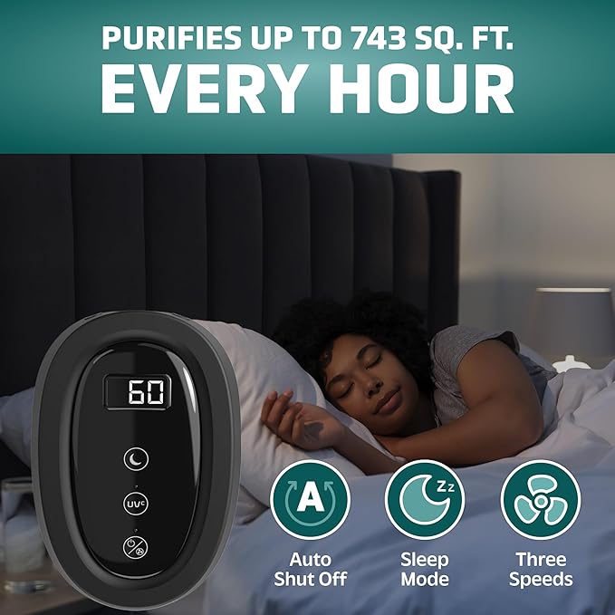 GermGuardian HEPA Air Purifier for Home, Large Rooms Up To 743 Sq. Ft. with HEPA PURE Air Filter, Air Quality Monitor & UV-C Light, AC4880B, 22" Tower, Black-PurrikoPets