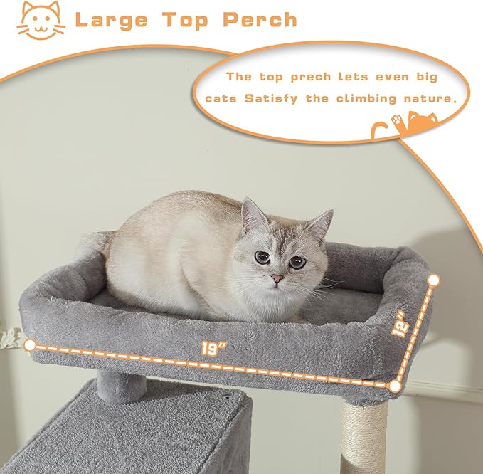 70-Inch Cat Tree,Large Cat Tree Tower with Hammock, Scratching Post, Condo and Multi-Level Cat Tower for Large Cats, Cat Activity Center Playhouse, Light Gray LCT016-PurrikoPets