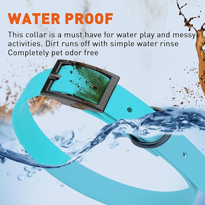 Dogline Biothane Waterproof Dog Collar Strong Coated Nylon Webbing with Black Hardware Odor- Proof for Easy Care Easy to Clean High Performance Fits Small Medium or Large Dogs, Sky Blue-PurrikoPets