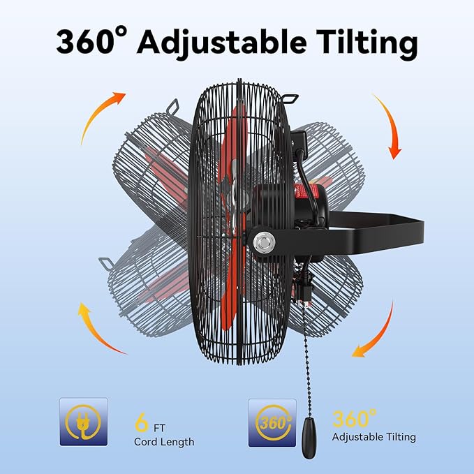 12 Inch Wall Fan Pro Series - Indoor High Velocity Wall Mount Fan for Commercial, Residential, Warehouse, Covered Patio, Shop, Garage, Barn, Gazebo 3 Speed 2800 CFM UL Safety Listed-PurrikoPets