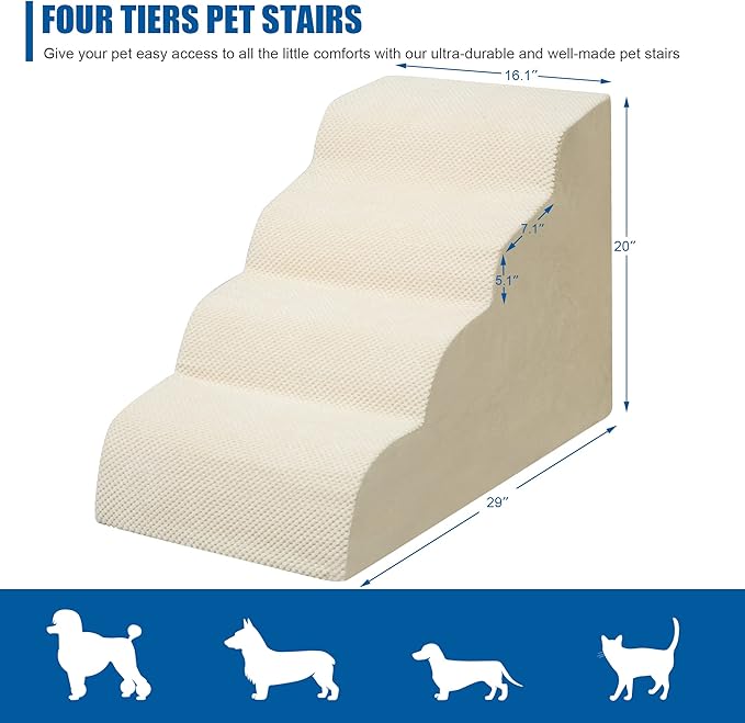 Dog Stairs for Small Dogs - High Density Foam Pet Steps, Extra Wide Dog Ramp with Non-Slip Bottom for High Beds, Couch and Sofa, Best for Dogs Injured, Older Doggy Cats-PurrikoPets