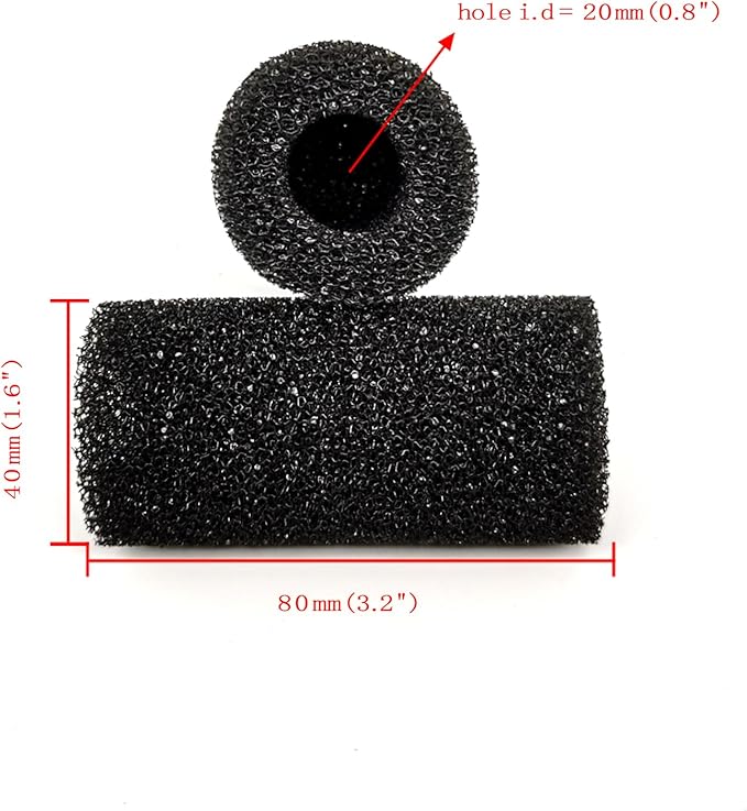 6X Pre-Filter Sponge for Aquarium Shrimp Fry Fish Tank Filter Pump Prefilter Sponge Replacement Foam Cover 3.2 X 1.6 Inch with 0.8" Hole Diameter-PurrikoPets