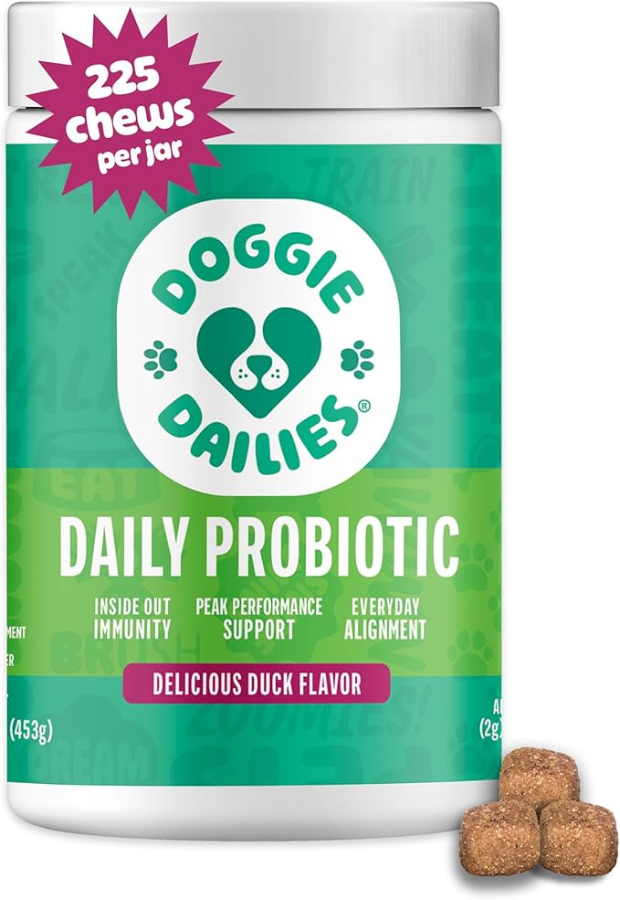 Doggie Dailies Probiotics for Dogs, Advanced Probiotics with Prebiotics, Promotes Digestive Health, Supports Immune System & Overall Health, Duck Flavor, 225 Chews-PurrikoPets