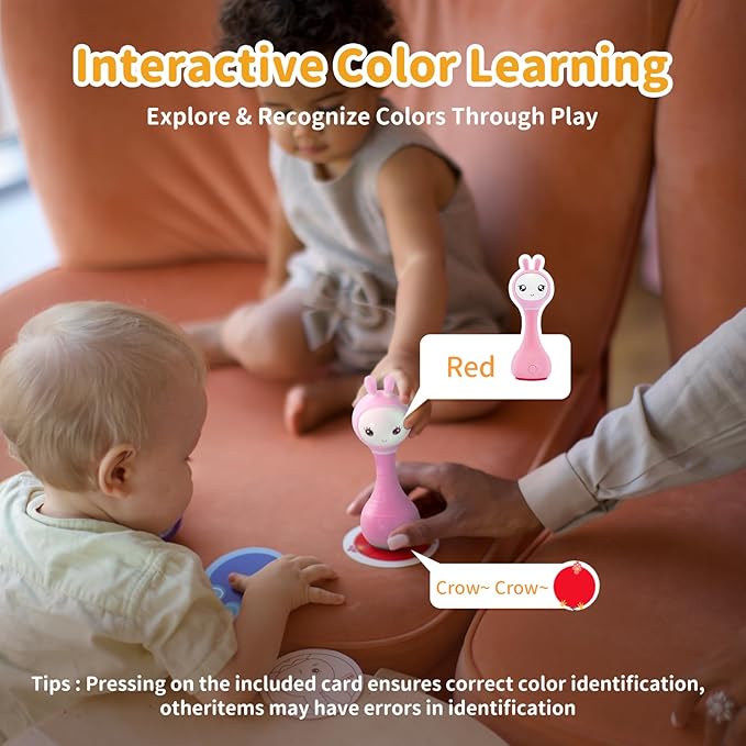 alilo Smarty Bunny Baby Rattle Musical Light Up Toys, Infants Newborns Baby Toys 0-3-6-12-18-24 Months,1 Year Old Boy Girl Gifts, 4 Music Modes and Color Recognition Function with 9 Color Card-PurrikoPets