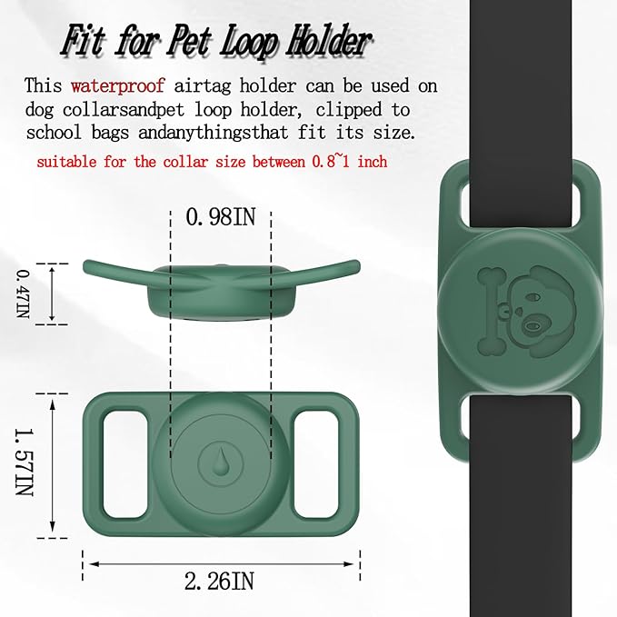 2 Pack Waterproof AirTag Dog Collar Holder Compatible with Apple AirTag, Silicone Hidden Loop Holder for Airtag Tracker, Anti-Lost Dog Collar Air Tag Accessories(Light,Dark Green)-PurrikoPets