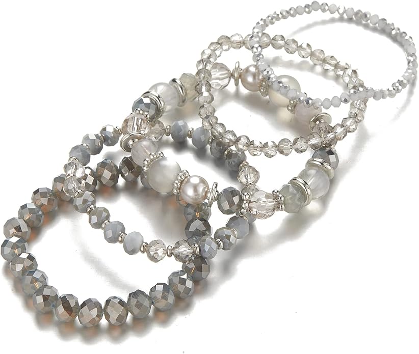 Noessla Beaded Boho Stretch Bracelet Colorful Stackable Crystal Beads Bracelets Trendy Costume Jewelry Mothers Day Gifts for Women