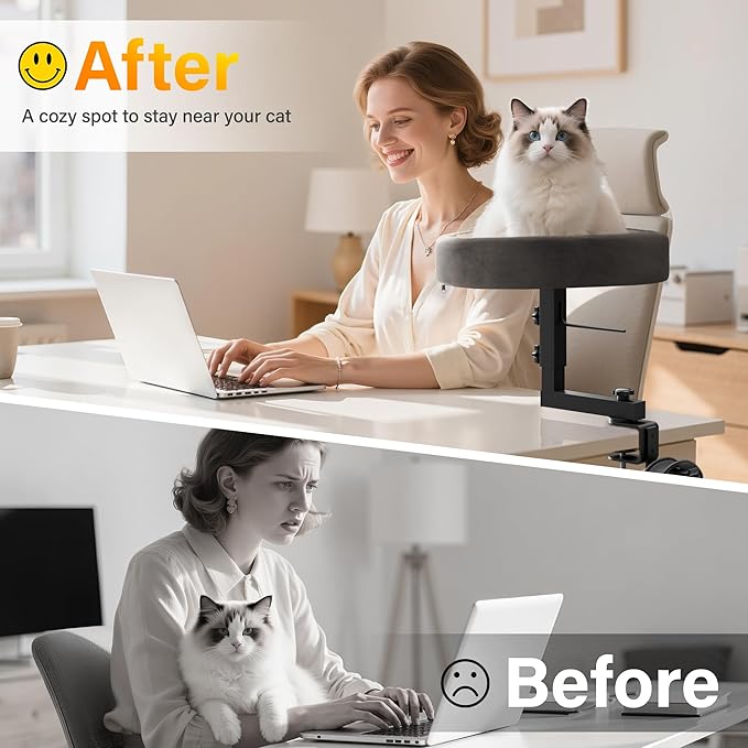 2-in-1 Cat Bed Desk Mount & Headphone Hanger – Adjustable Cats Hammock Bed for Desk, Cat Beds & Furniture for Home Office or Gaming Setup-PurrikoPets