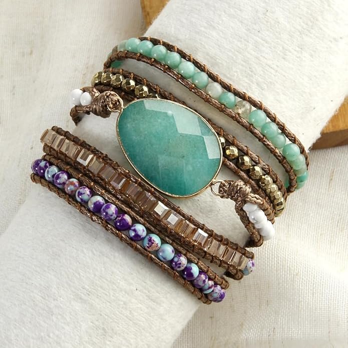 ZOSOJONA Women Handmade Boho Wrap Bracelets Natural Stone Variety Beads Strand Bracelet