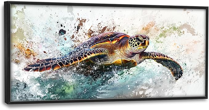 Extra Large Framed Sea Turtle Wall Art,Oversized Abstract Colorful Sea Nautical Wall Decor Pictures for Living Room,Canvas Print Painting Modern Artwork Bedroom Office Bathroom Home Decor 60L x30W-PurrikoPets