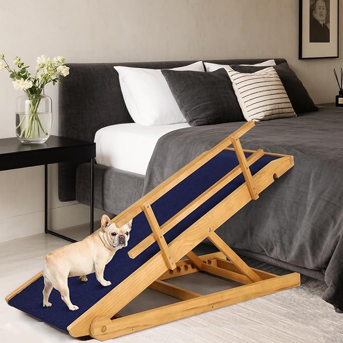 Dog Ramp for Beds, Cars, Couches, Dog Steps Anti-Slip Surface, Dogs Ramps for Old Small Pet,High Traction with Platform, 7 Adjustable Heights 16" to 27" Up, Portable Stairs Design for Dogs, 45.3" Long-PurrikoPets