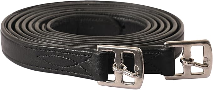 Exion FlexiStrong Stirrup Leathers for English Saddles – 1" Premium Calfskin with Nylon Core – Numbered Holes, Stainless Steel Buckles – Black/Brown – Horse Riding Gear (48"/120cm to 62"/155cm)-PurrikoPets
