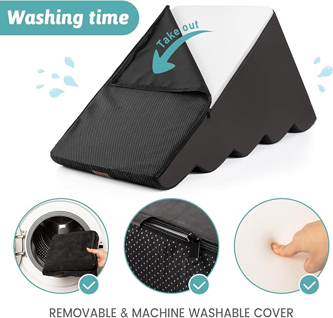 Dog Stairs for High Bed 22.6" H, Small Dog Step for Puppy, Older or Cat, Curved Ramp for Car, Ladder with High Density Foam, Lightweight, Durable, 15.7x33x22.6 inch, 5 Step, Black-PurrikoPets