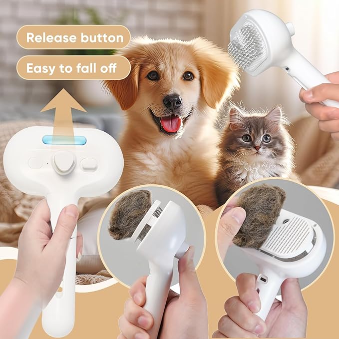 3-in-1 Cat Steam Brush – Pet Grooming & Shedding Comb with Gentle Steam Spray, One-Click Hair Release, for Long & Short Hair Cats & Dogs (White)-PurrikoPets