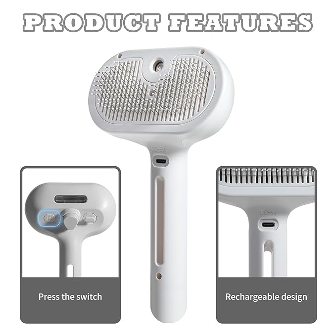 3-in-1 Steam Brush for Cats & Dogs – Hair Removal Comb with One-Click Release & Water Spray – Grooming Brush for Shedding, Long/Short Hair-PurrikoPets