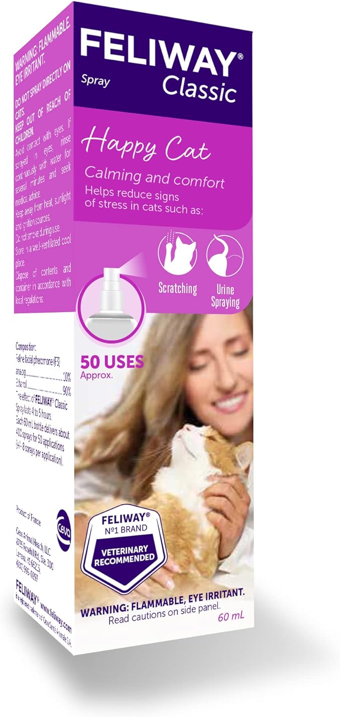 FELIWAY® Classic Cat Calming Spray, 60ml - Comforts Cats at Home and On the Go and Helps to Calm During Travel-PurrikoPets