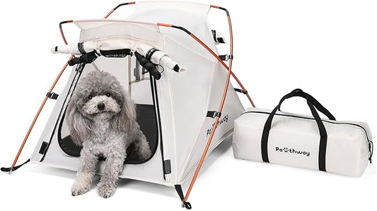 Dog Tent Cat Tent with Aluminum Poles and Camping Mat, Outdoor Waterproof Pet Tent with Zippered Mesh Door, Dog House, Cat House, Pet Playpen, Portable and Collapsible (White, Small)-PurrikoPets