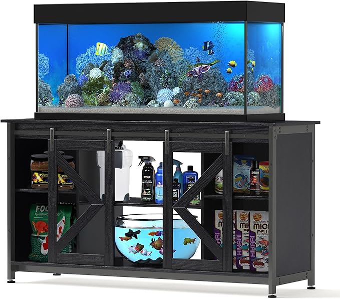 55-75 Gallon Aquarium Stand Heavy Duty Steel Frame, Fish Tank Cabinet with Accessories Storage for Reptile Terrarium & Turtle Tank - 1000lbs Capacity (Black)-PurrikoPets