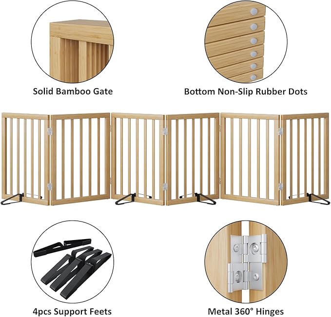 Extra Wide Dog Gates for Doorways, Bamboo Dog Gates for The House Stairs, Freestanding Pet Gates for Dogs, Doogie Puppy Fence Gate-PurrikoPets
