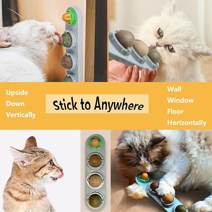 GATITOS Catnip Balls 3 Pcs, Catnip Ball for Cats Wall, Safe Healthy Kitten Chew Toys, Teeth Cleaning Dental Wall Treats, Edible Cats Lick Kitten Chew-PurrikoPets