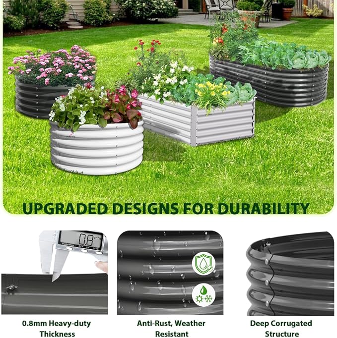 A ANLEOLIFE 8X4X2 ft Galvanized Raised Garden Beds Outdoor, Oval Large Metal Deep Root Planter Box for Planting Vegetables Flowers Herb, Anti-Rust & Easy-Setup, Quartz Grey-PurrikoPets