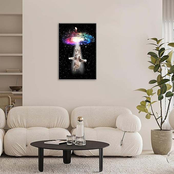 Funny Cat Wall Art Canvas Galaxy Wall Decor Prints Framed Painting Animal Pictures Gifts Artwork for Bathroom Living Dining Kitchen 16"x24"-PurrikoPets