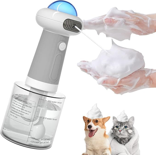 Electric Dog Shampoo Dispenser IPX7 Cat Shampoo Sprayer,Pet Bath Supplies Automatic Foaming Shampoo Dispenser for Dog Deep Cleaing Kitchen Sink Bathroom Grey-PurrikoPets