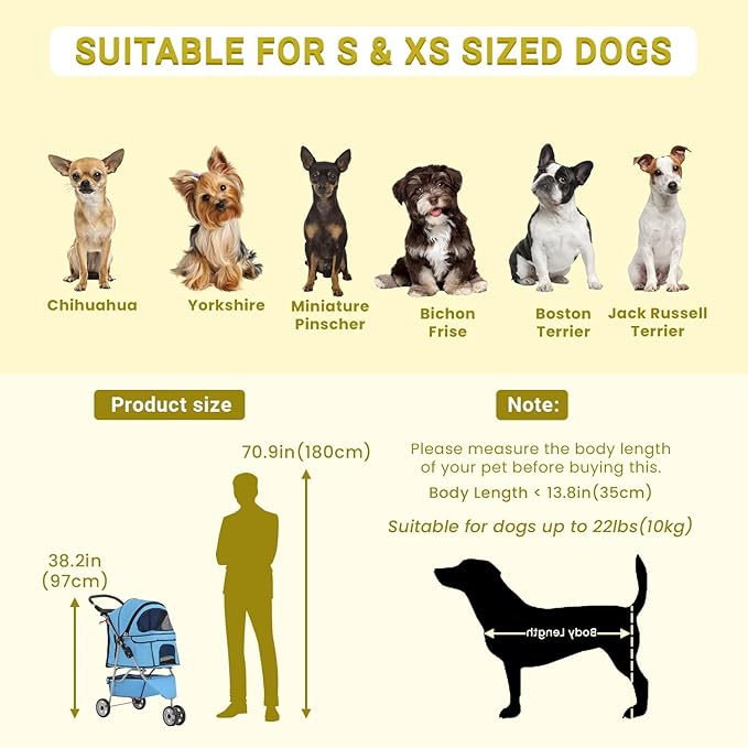 Foldable Pet Stroller for Cats and Dogs 3 Wheels Carrier Strolling Cart with Weather Cover, Mesh Panels，Storage Basket Cup Holder，Blue-PurrikoPets