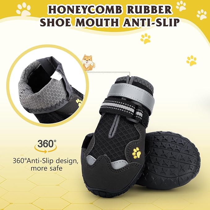 Dog Shoes for Large Medium Small Dog, Mesh Breathable Dog Shoes for Hot Pavement, Anti-Slip Dogs Boots Paw Protectors with Reflective for Outdoor Walking Indoor Hardfloors (Size 6)-PurrikoPets