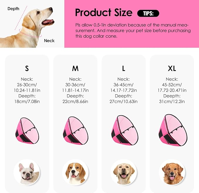 Dog Recovery Collar Cone for Medium Dogs, Adjustable Dog Cone Alternative After Surgery for Dogs to Stop Licking, Breathable Soft Cone for Medium Large Dogs, Pink M-PurrikoPets