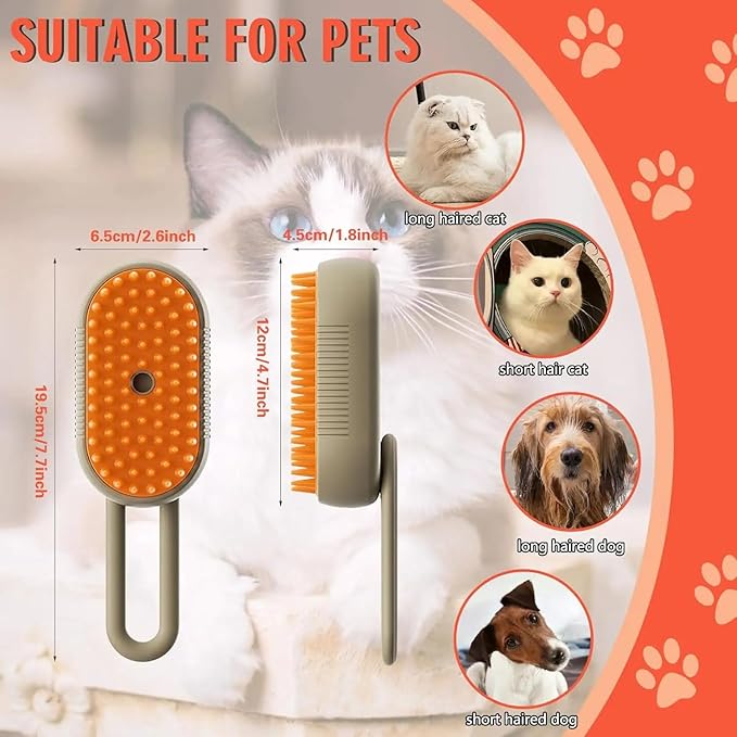 4 in 1 Cat Steam Brush Rechargeable pet spray comb Steam Brush for Cats and Dogs, Massage, Cleaning, Shedding & Combing Multifunctional Hair Removal Anti Static Grooming Tool for home (Beige)-PurrikoPets