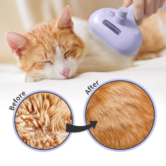 3-in-1 Self-Cleaning Brush for Shedding Dogs and Cats - Removes Static, Tangles, and Loose Hair (Purple)-PurrikoPets