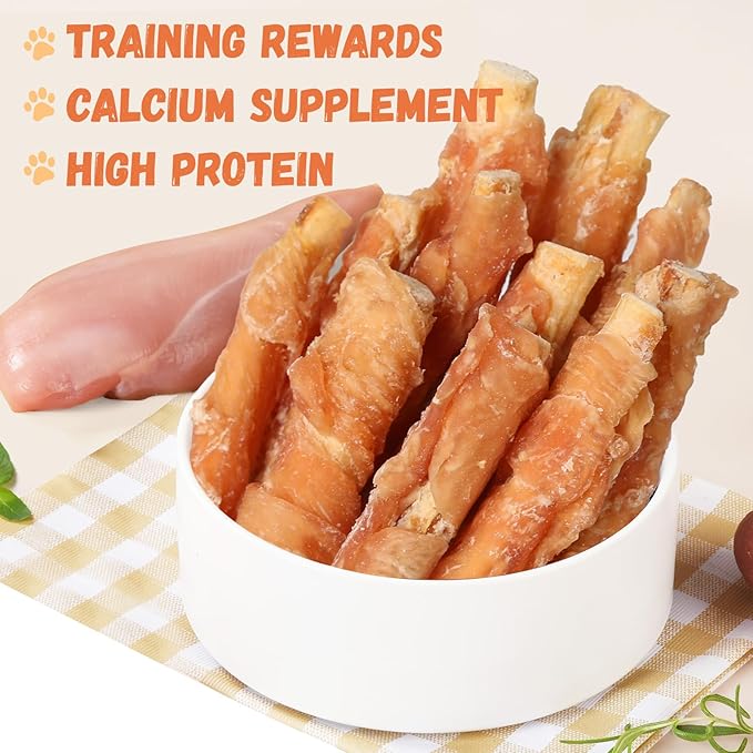 Dog Treats Chicken Wrapped Beef Cartilage w/Calcium Supplement, Long-Lasting Rawhide Free Grain Free Training Treats Snacks for Small Medium Large Dogs, 12 Counts, 10.6oz-PurrikoPets