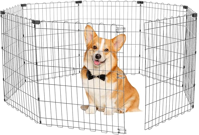 Foldable Dog Playpen 30" Height 8 Panels Metal Exercise Pen No Door - Indoor/Outdoor Puppy Playpen for Small Dogs, Portable Pet Fence for Yard Garden Camping, Black-PurrikoPets