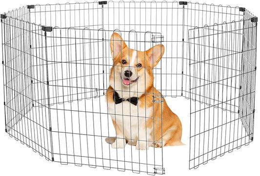 Foldable Dog Playpen 30" Height 8 Panels Metal Exercise Pen No Door - Indoor/Outdoor Puppy Playpen for Small Dogs, Portable Pet Fence for Yard Garden Camping, Black-PurrikoPets