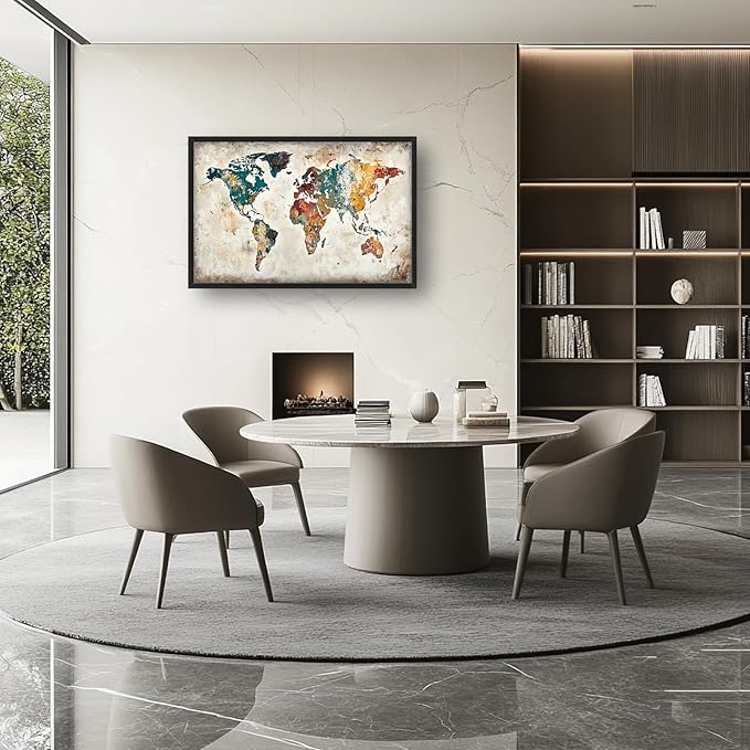 Extra Large Framed World Map Wall Art,Oversized Colorful Vintage Nautical Map Wall Decor Pictures for Living Room,Canvas Print Painting Modern Artwork Office Bedroom Home Decor 60L x30W-PurrikoPets