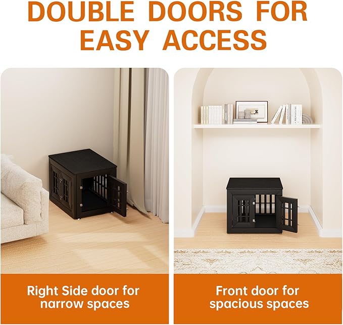 26" Heavy Duty Dog Crate Furniture for Small,Medium and Large Dogs,Rustic Wooden Dog Cage Kennel Indoor Furniture with Waterproof Top,Decorative Pet House Side End Table (Black)-PurrikoPets