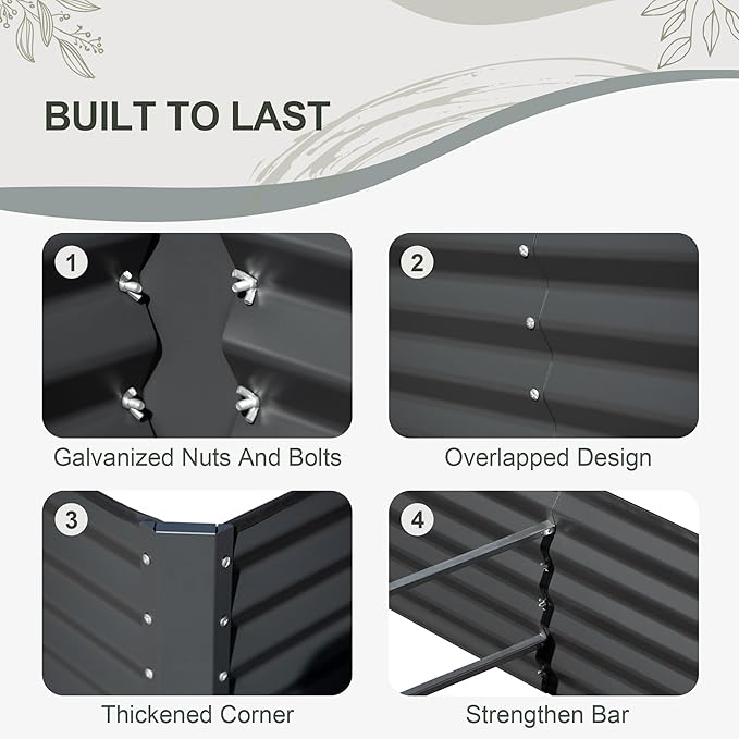Domi Raised Garden Beds Outdoor, 8x4x1.5Ft Thickening Tall Metal Rectangular Deep Root Box Planter for Vegetables, Flowers, Herbs, and Succulents 1.5" Deep w/ 342 Gallon Capacity - Dark Gray-PurrikoPets