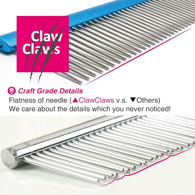 7.5" Greyhound Oval Grooming Comb – Blue Aluminum Spine, Stainless Steel Teeth Comb for Long-Haired Dogs & Cats, Removes Mats, Tangles, and Loose Fur – Lightweight for Long Time Deshedding-PurrikoPets