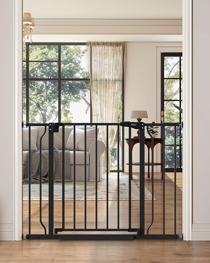 29"-40" Baby Gate for Stairs, Auto Close Stroller Friendly Dog Gate Indoor for Doorways, Pressure Mounted Baby Gate, Easy Walk Through Gate for Children & Pets, Black-PurrikoPets