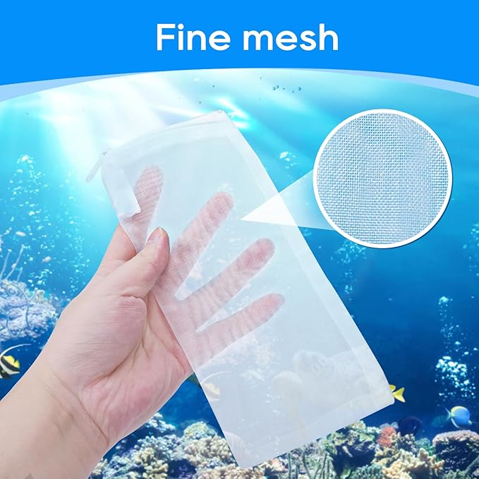 15PCS Media Bags for Aquarium, Extra Fine Mesh Bag Reusable Nylon Net Aquarium Filter Bags with Plastic Zipper for Extra Fine Resins Filter, 3.1 x 7.9 Inch-PurrikoPets