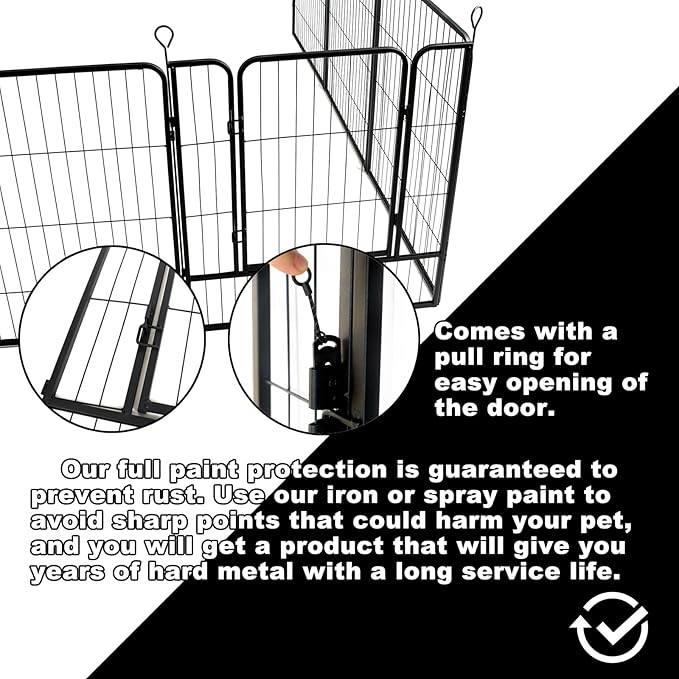 Dog Playpen,24 32 40 48 in(H) Pet Fence Outdoor for Rv Camping,Garden Fence Large Animal Barrie for Yard,11Ft(L)-56Ft(L) Black Metal Temporary Fencing-PurrikoPets