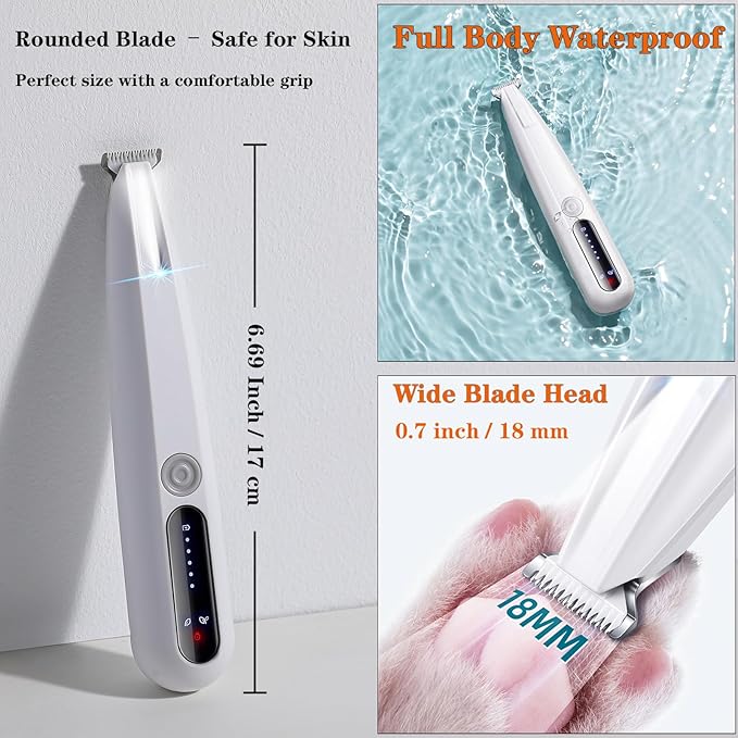 2 Mode Paw Trimmer for Dogs & Cats - Electric Quiet Dog & Cat Grooming Trimmer, Rechargeable Clipper with LED Light, 2 Blades, Waterproof for Paws/Ears/Face-PurrikoPets