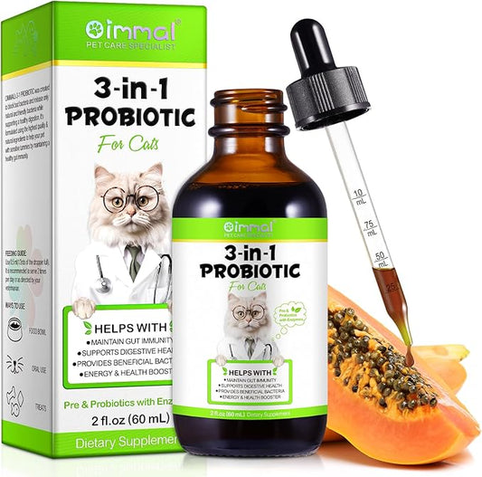 3-in-1 Probiotics for Cats with Digestive Enzymes & Prebiotics – Supports Gut Health, Immune System & Diarrhea Relief – 60ml for Cats of All Ages-PurrikoPets