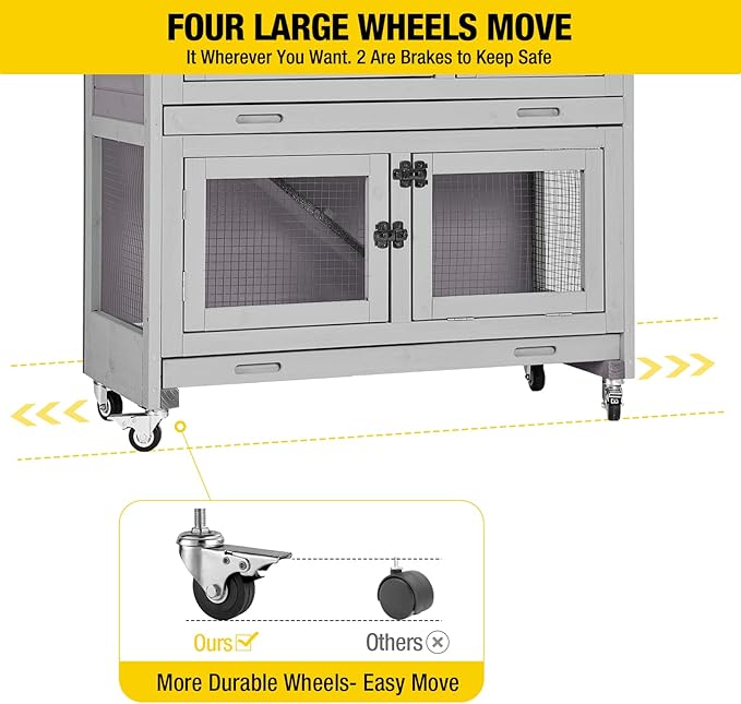 Aivituvin 2-Tier Rabbit Hutch with Tarp Door and Wheels Bunny Cage Indoor Outdoor Guinea Pig Cage Expandable with Pet Playpen 36" L, Grey-PurrikoPets
