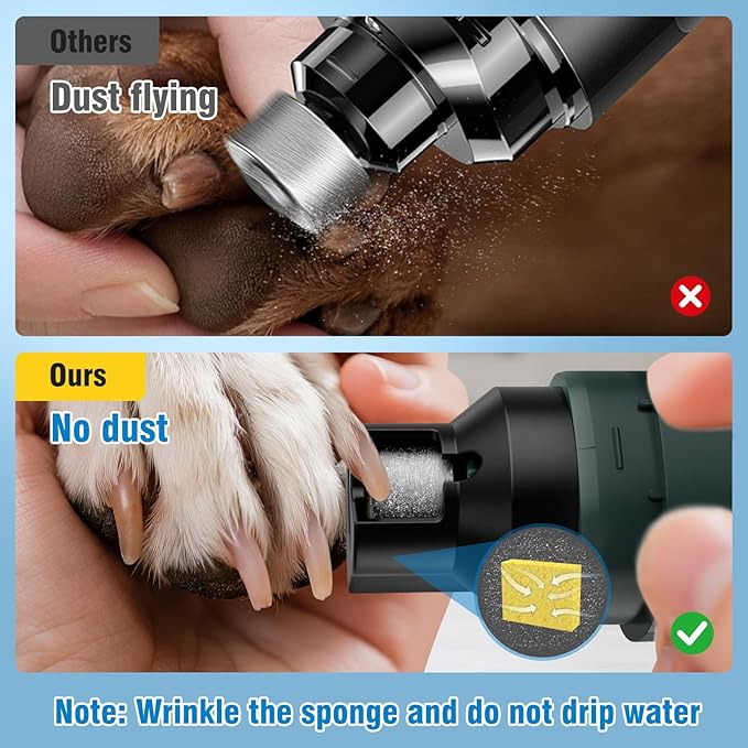 Dog Nail Grinder, 7-Speed Quiet Electric Dog Nail Trimmers, Dog Nail Clippers with Sponge Dust Collection & File for Small Medium Large Dogs, Rechargeable Pet Paw Grooming Supplies Ki(Green)-PurrikoPets