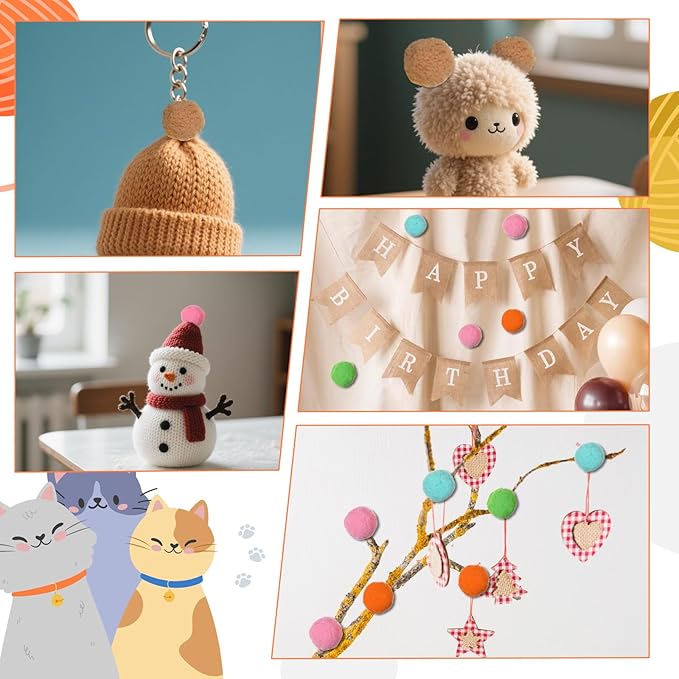 20Pcs 1.6" Cat Toy Balls, Soft Kitten Pom Pom Toys, Plush Interactive Playing Quiet Ball Cats Favorite Toy, DIY Craft Decorations, Training and Sensory Enrichment-PurrikoPets