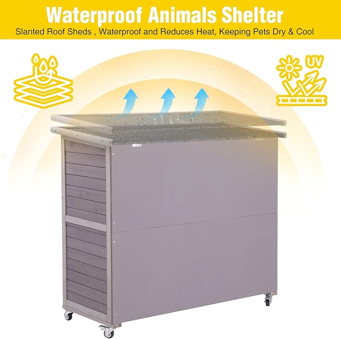 Aivituvin Rabbit Hutch Indoor, Bunny Cage with Wheels, 2-Story Design, 2 Deep Trays, Anti Slip Ramp, Ideal for Small Animals - Grey-PurrikoPets