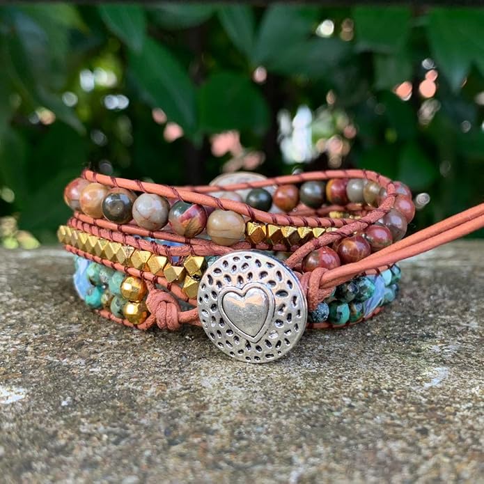 YGLINE Boho Handmade Wrap Leather Tube Crystal Stone Bracelet for Women